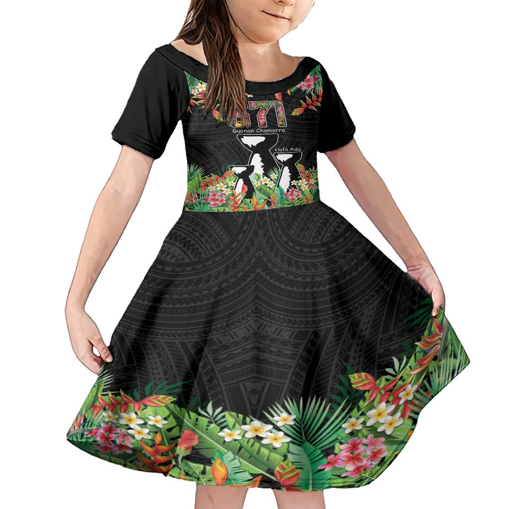 671 Guam Personalised Family Matching Summer Maxi Dress and Hawaiian Shirt Latte Stone and Tropical Flowers LT9 Daughter's Dress Black - Polynesian Pride