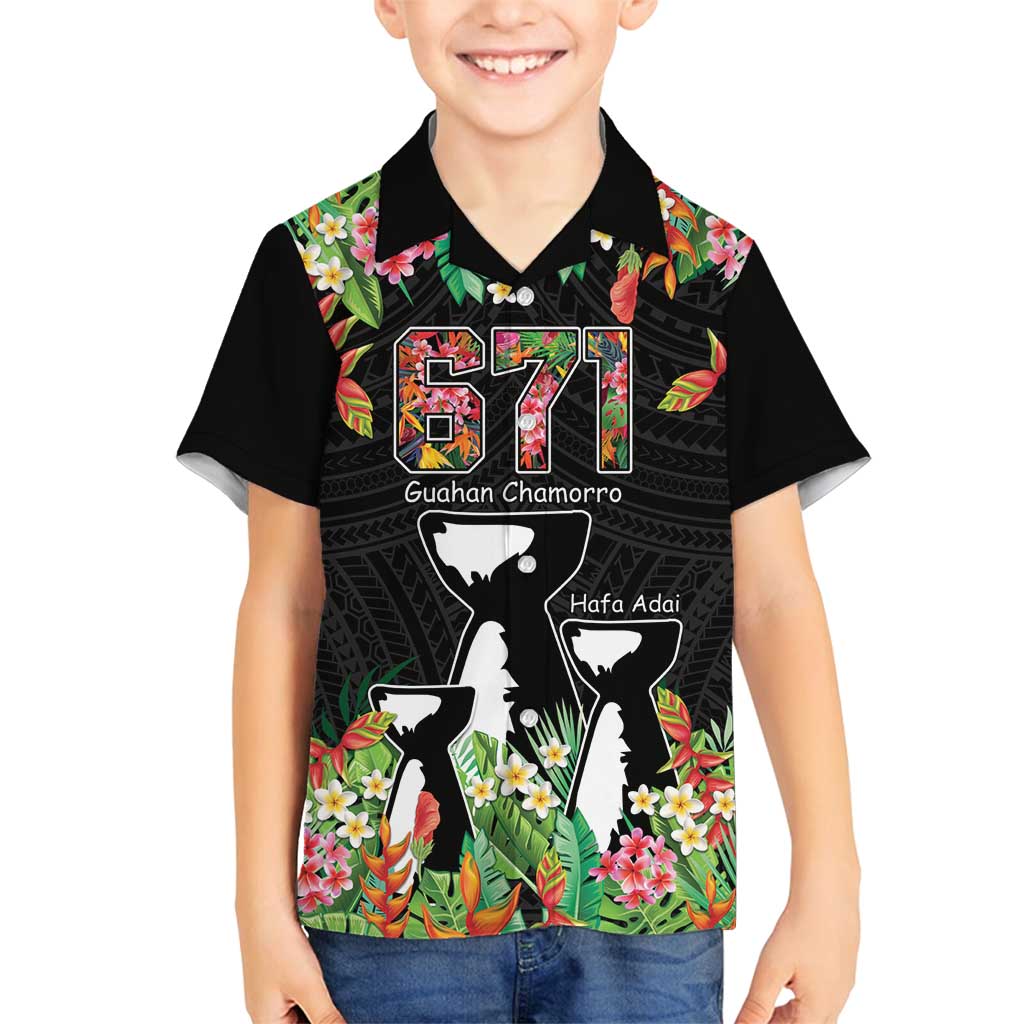671 Guam Personalised Family Matching Summer Maxi Dress and Hawaiian Shirt Latte Stone and Tropical Flowers LT9 Son's Shirt Black - Polynesian Pride