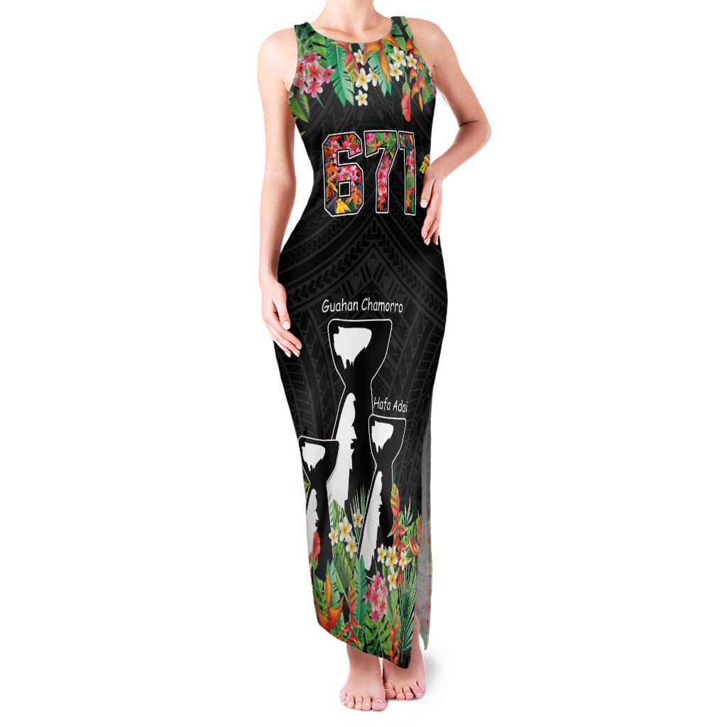 671 Guam Personalised Family Matching Tank Maxi Dress and Hawaiian Shirt Latte Stone and Tropical Flowers LT9 Mom's Dress Black - Polynesian Pride