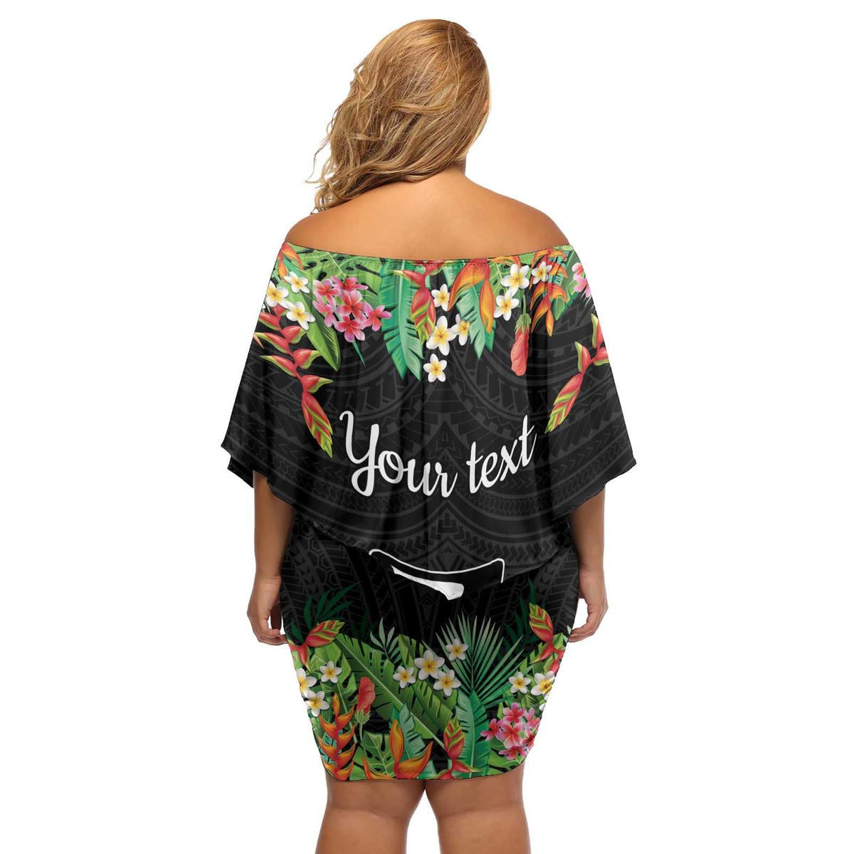 671 Guam Personalised Off Shoulder Short Dress Latte Stone and Tropical Flowers