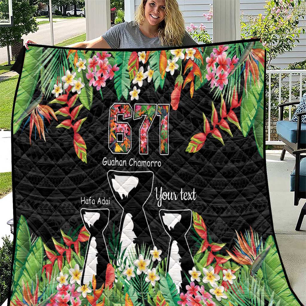 671 Guam Personalised Quilt Latte Stone and Tropical Flowers LT9 Black - Polynesian Pride
