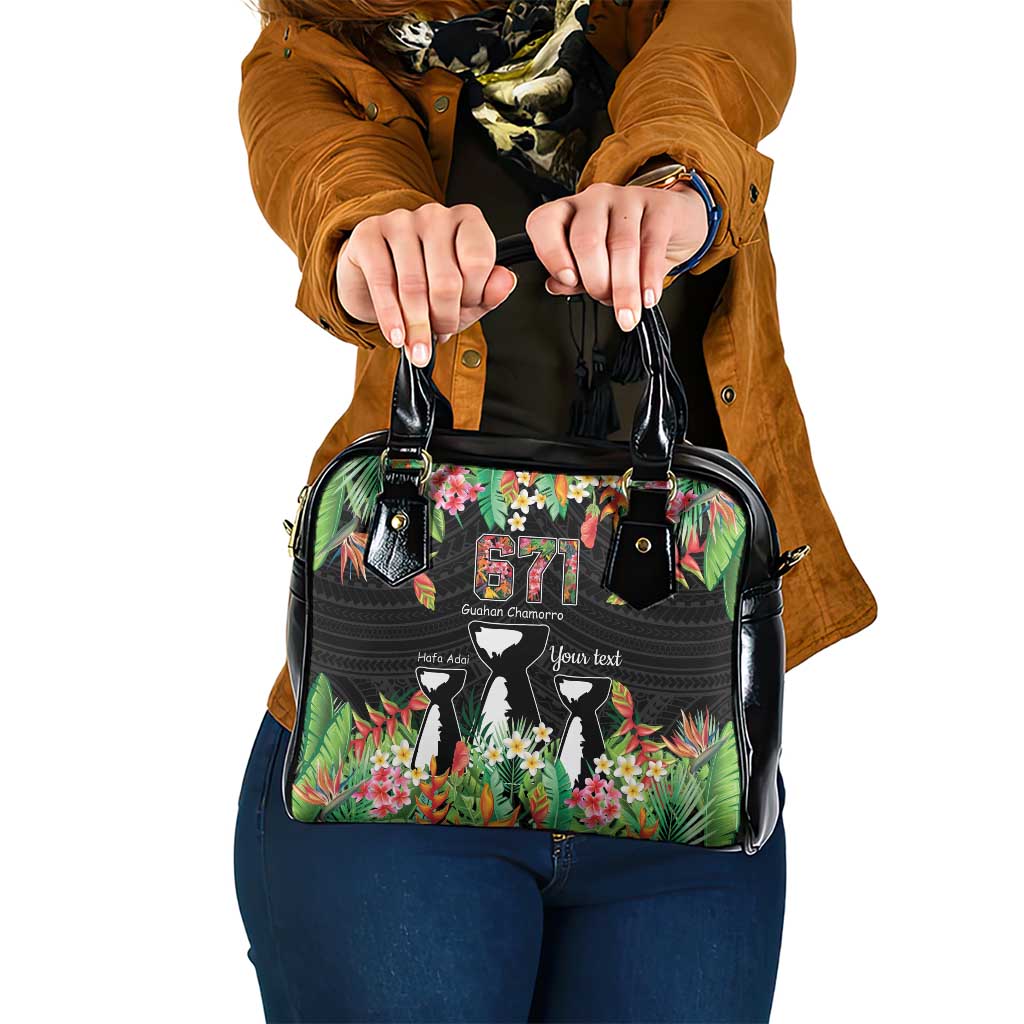 671 Guam Personalised Shoulder Handbag Latte Stone and Tropical Flowers LT9 One Size Black - Polynesian Pride