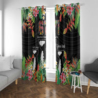 671 Guam Personalised Window Curtain Latte Stone and Tropical Flowers LT9 With Grommets Black - Polynesian Pride