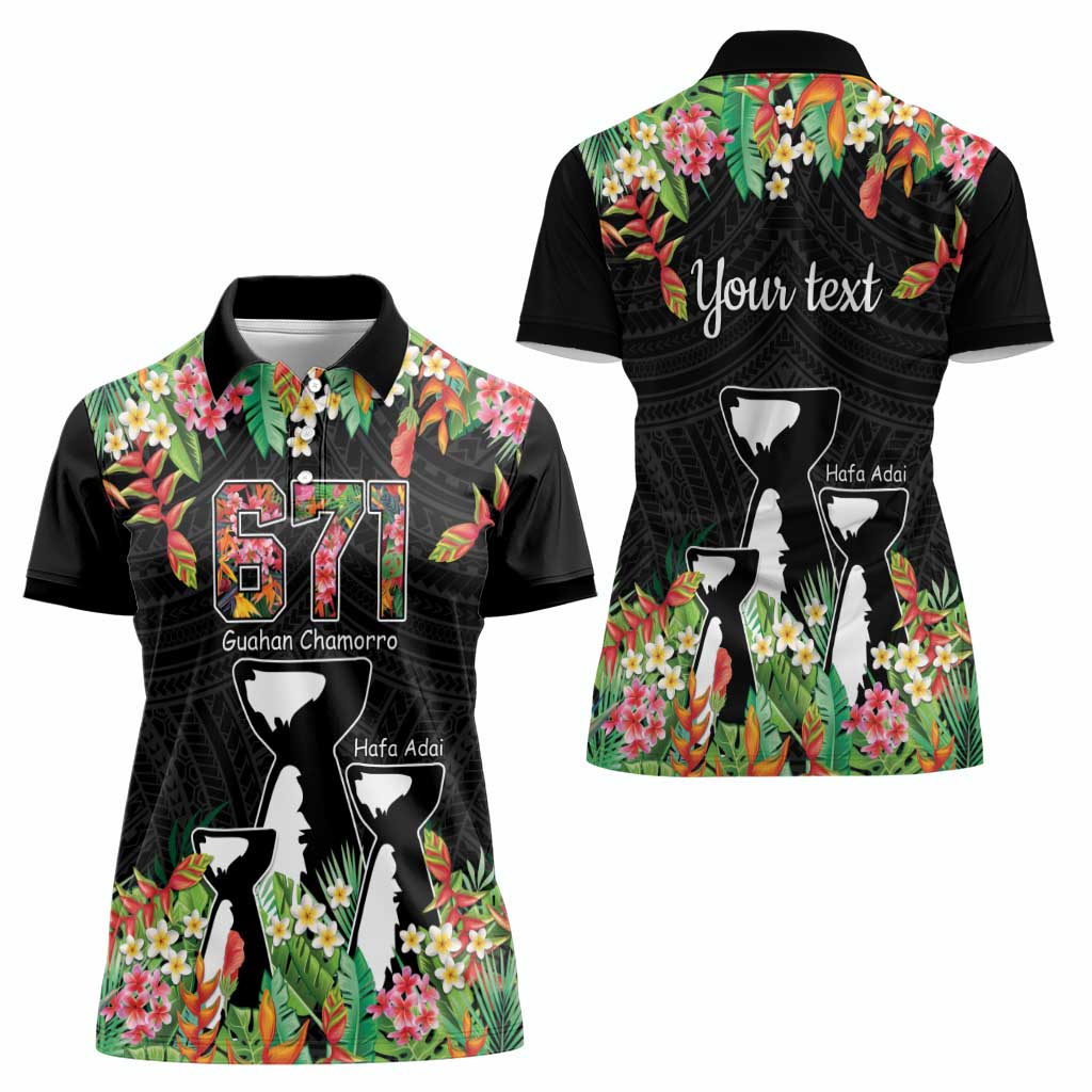 671 Guam Personalised Women Polo Shirt Latte Stone and Tropical Flowers