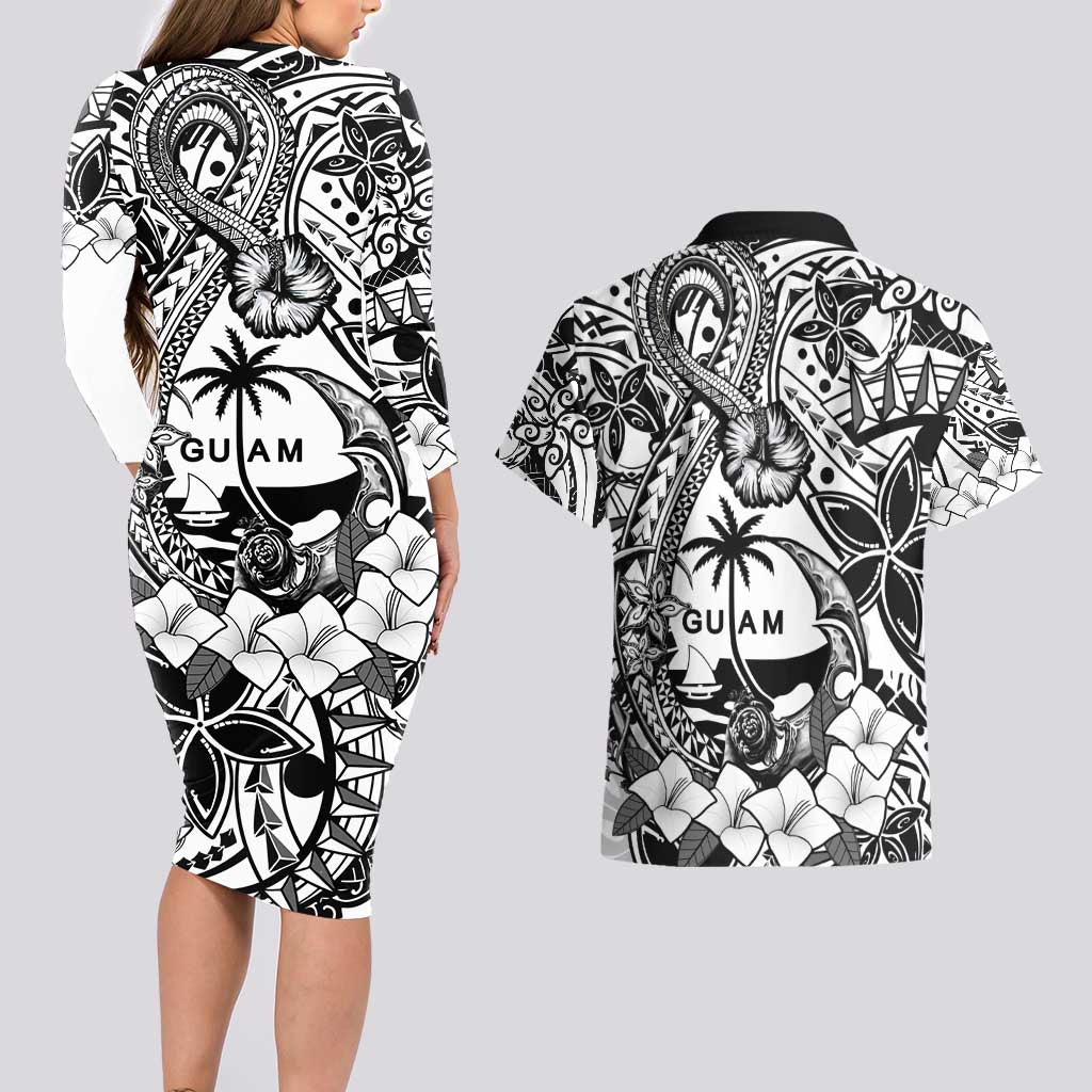 Guam Hafa Adai Guasali Flowers Couples Matching Long Sleeve Bodycon Dress and Hawaiian Shirt LT9 - Polynesian Pride