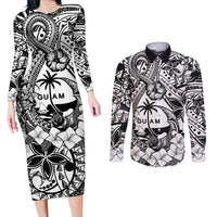 Guam Hafa Adai Guasali Flowers Couples Matching Long Sleeve Bodycon Dress and Long Sleeve Button Shirt LT9 Black - Polynesian Pride