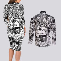 Guam Hafa Adai Guasali Flowers Couples Matching Long Sleeve Bodycon Dress and Long Sleeve Button Shirt LT9 - Polynesian Pride