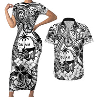 Guam Hafa Adai Guasali Flowers Couples Matching Short Sleeve Bodycon Dress and Hawaiian Shirt LT9 Black - Polynesian Pride