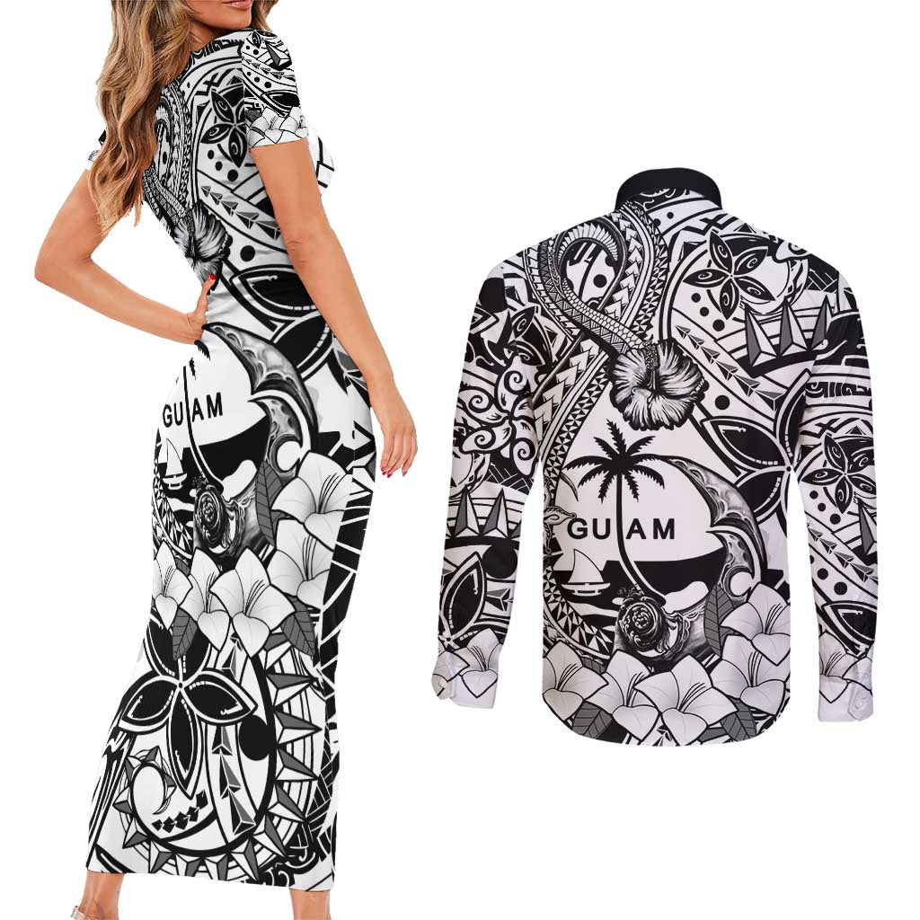 Guam Hafa Adai Guasali Flowers Couples Matching Short Sleeve Bodycon Dress and Long Sleeve Button Shirt LT9 - Polynesian Pride