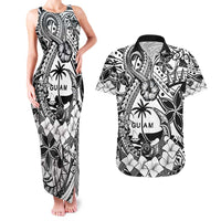 Guam Hafa Adai Guasali Flowers Couples Matching Tank Maxi Dress and Hawaiian Shirt LT9 Black - Polynesian Pride