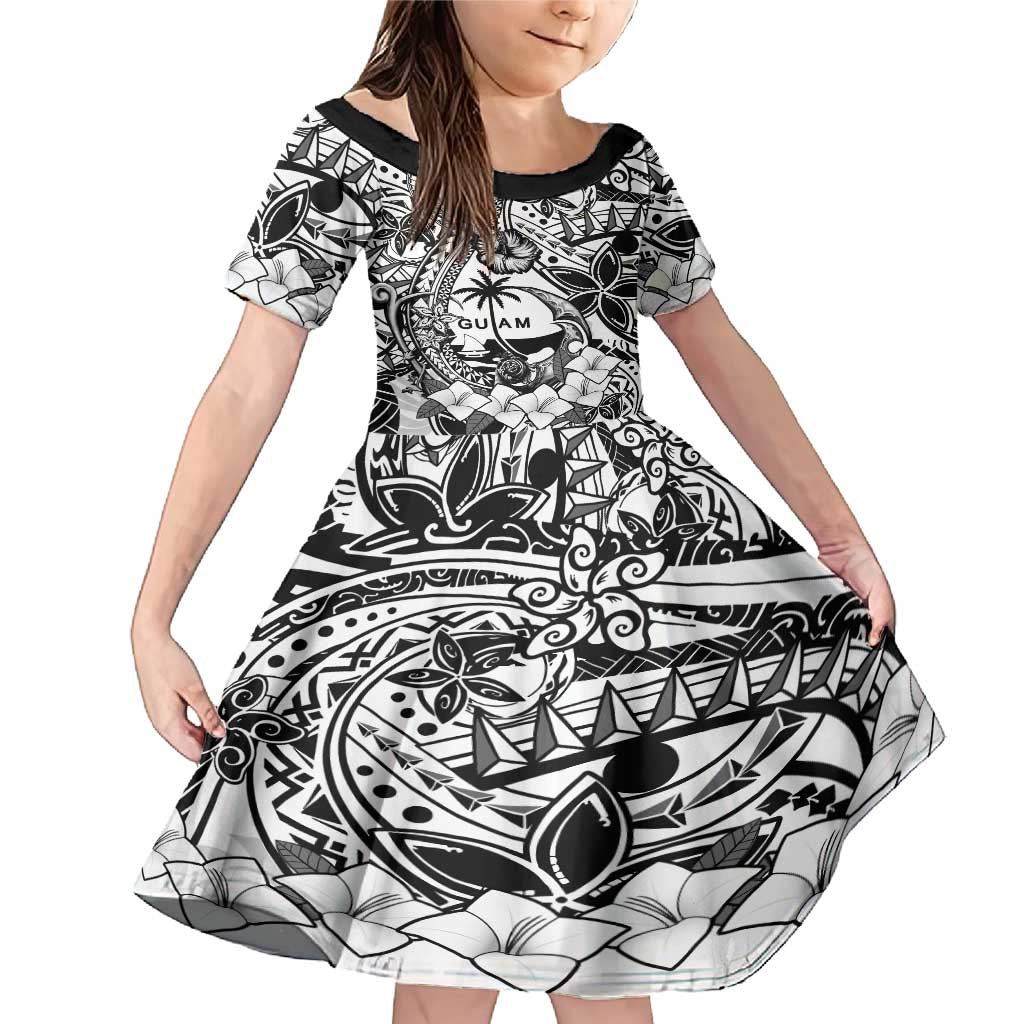 Guam Hafa Adai Guasali Flowers Family Matching Mermaid Dress and Hawaiian Shirt LT9 Daughter's Dress Black - Polynesian Pride