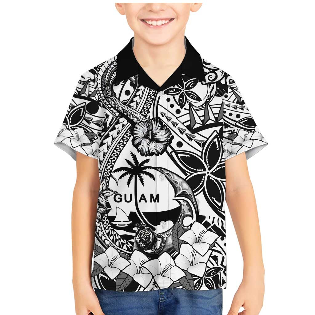 Guam Hafa Adai Guasali Flowers Family Matching Mermaid Dress and Hawaiian Shirt LT9 Son's Shirt Black - Polynesian Pride