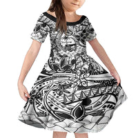 Guam Hafa Adai Guasali Flowers Family Matching Off The Shoulder Long Sleeve Dress and Hawaiian Shirt LT9 Daughter's Dress Black - Polynesian Pride