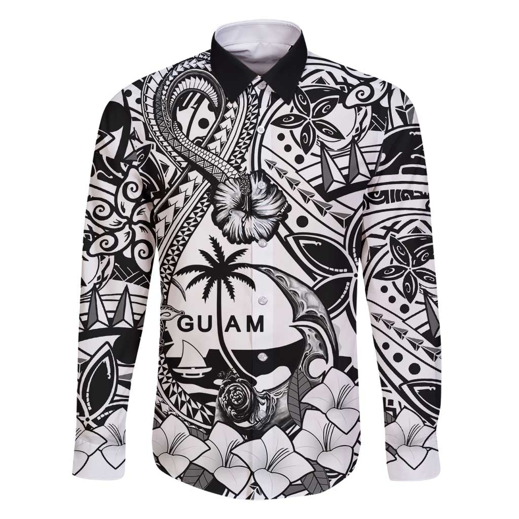 Guam Hafa Adai Guasali Flowers Family Matching Off Shoulder Maxi Dress and Hawaiian Shirt LT9 Dad's Shirt - Long Sleeve Black - Polynesian Pride
