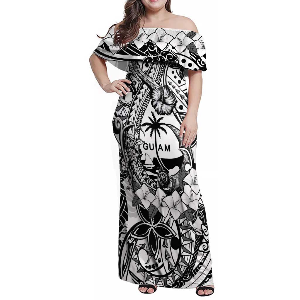 Guam Hafa Adai Guasali Flowers Family Matching Off Shoulder Maxi Dress and Hawaiian Shirt LT9 Mom's Dress Black - Polynesian Pride