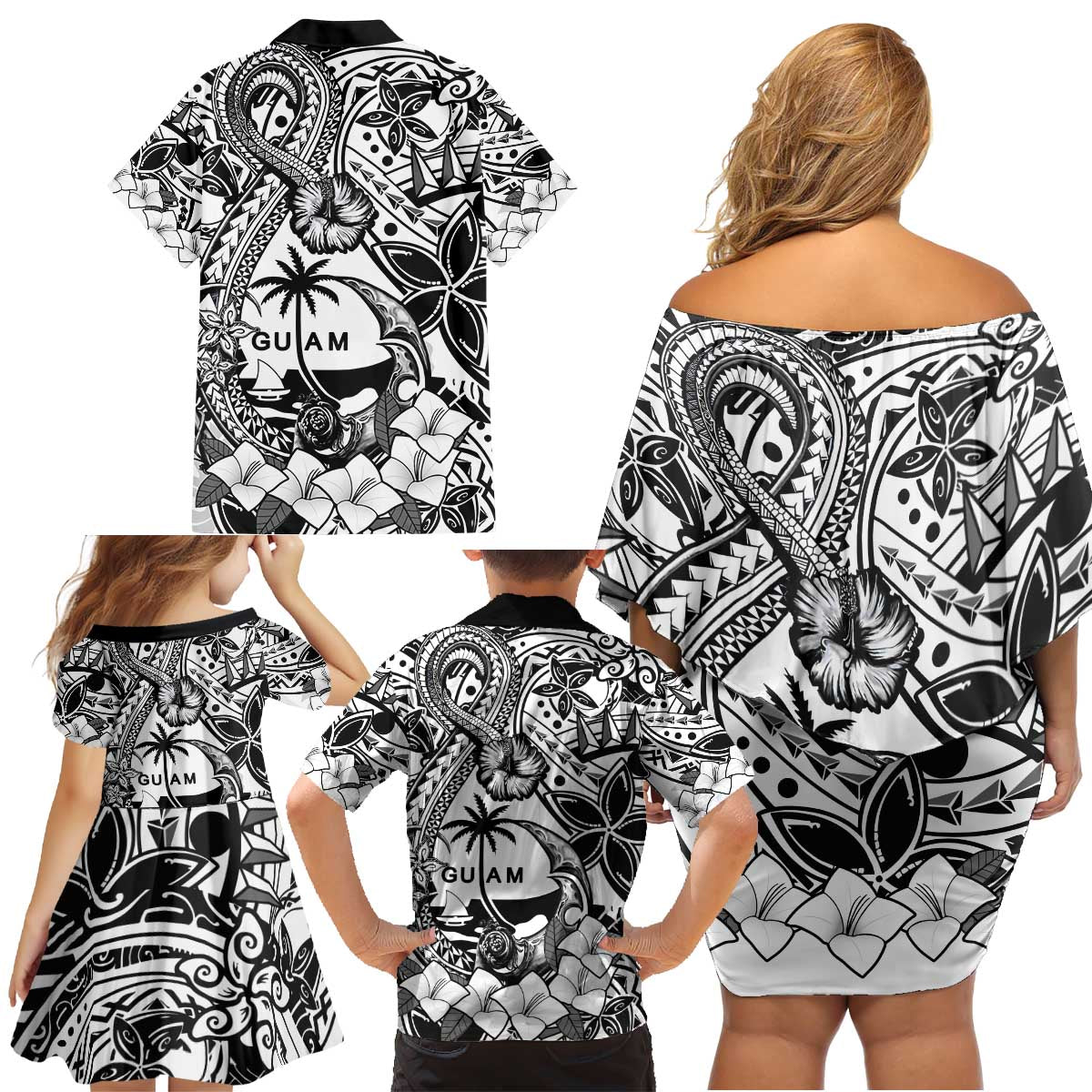 Guam Hafa Adai Guasali Flowers Family Matching Off Shoulder Short Dress and Hawaiian Shirt LT9 - Polynesian Pride