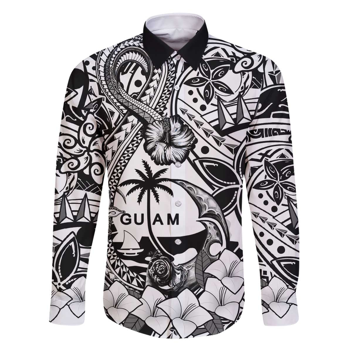 Guam Hafa Adai Guasali Flowers Family Matching Puletasi and Hawaiian Shirt LT9 Dad's Shirt - Long Sleeve Black - Polynesian Pride