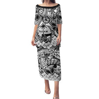 Guam Hafa Adai Guasali Flowers Family Matching Puletasi and Hawaiian Shirt LT9 Mom's Dress Black - Polynesian Pride