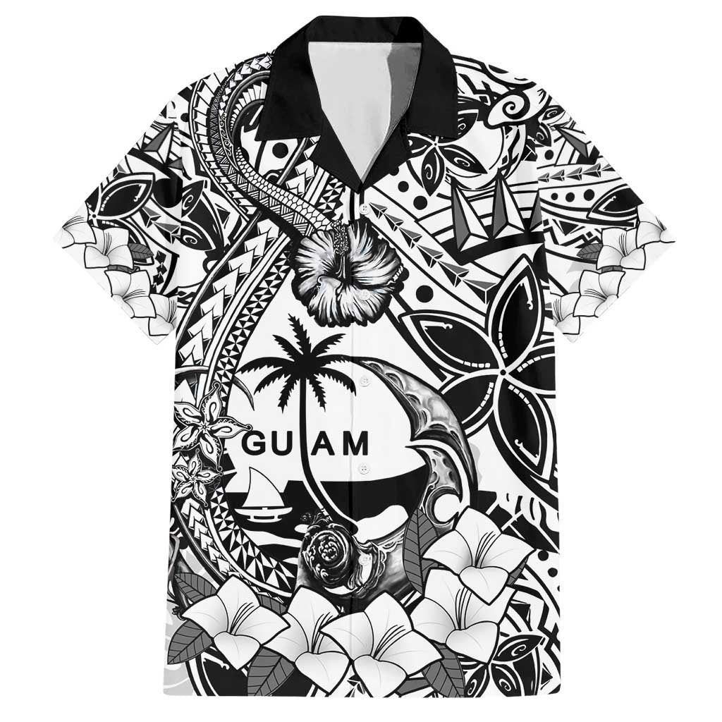 Guam Hafa Adai Guasali Flowers Family Matching Short Sleeve Bodycon Dress and Hawaiian Shirt LT9 Dad's Shirt - Short Sleeve Black - Polynesian Pride