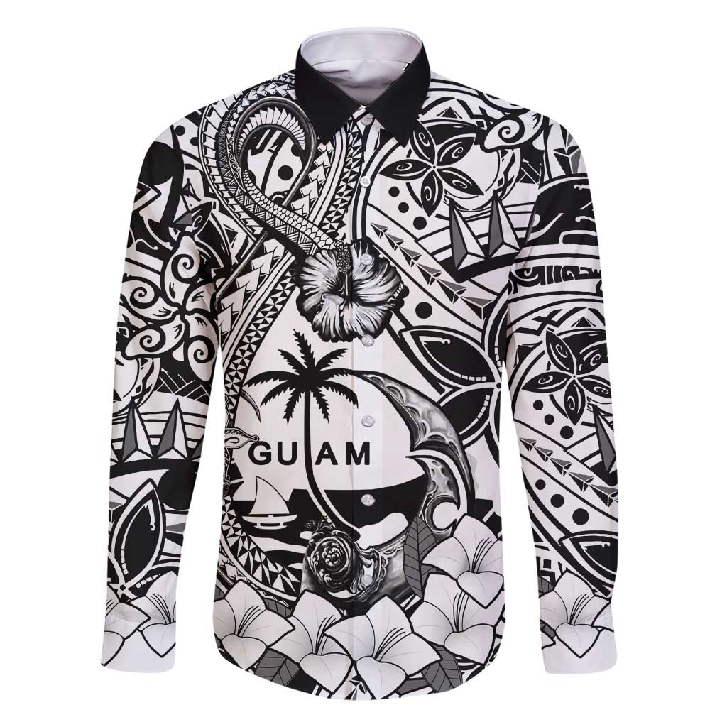 Guam Hafa Adai Guasali Flowers Family Matching Short Sleeve Bodycon Dress and Hawaiian Shirt LT9 Dad's Shirt - Long Sleeve Black - Polynesian Pride