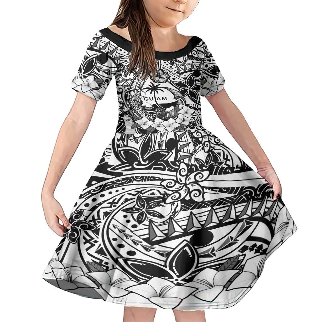 Guam Hafa Adai Guasali Flowers Family Matching Summer Maxi Dress and Hawaiian Shirt LT9 Daughter's Dress Black - Polynesian Pride