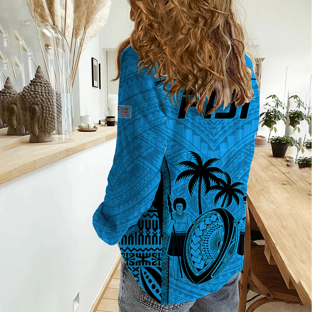 Fiji Rugby Women Casual Shirt Go Champions World Cup 2023 Tapa Unique Blue Vibe LT9 - Polynesian Pride