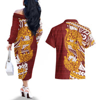 Couple Dolphins Maori Motif Couples Matching Off The Shoulder Long Sleeve Dress and Hawaiian Shirt LT9 - Polynesian Pride
