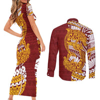 Couple Dolphins Maori Motif Couples Matching Short Sleeve Bodycon Dress and Long Sleeve Button Shirt LT9 - Polynesian Pride