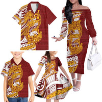 Couple Dolphins Maori Motif Family Matching Off The Shoulder Long Sleeve Dress and Hawaiian Shirt LT9 - Polynesian Pride