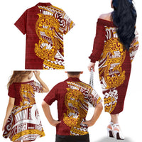 Couple Dolphins Maori Motif Family Matching Off The Shoulder Long Sleeve Dress and Hawaiian Shirt LT9 - Polynesian Pride