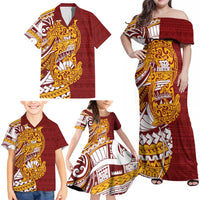 Couple Dolphins Maori Motif Family Matching Off Shoulder Maxi Dress and Hawaiian Shirt LT9 - Polynesian Pride