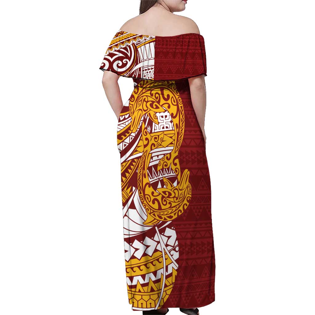 Couple Dolphins Maori Motif Family Matching Off Shoulder Maxi Dress and Hawaiian Shirt LT9 - Polynesian Pride