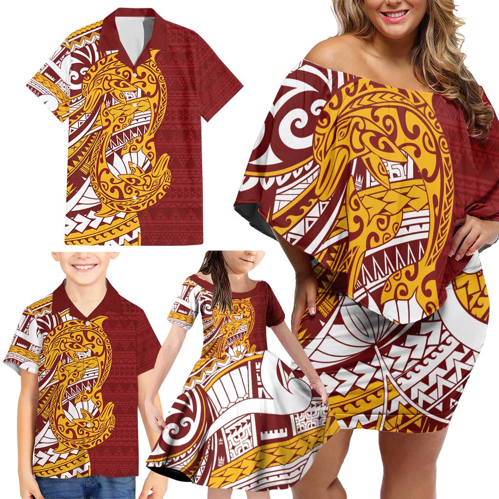 Couple Dolphins Maori Motif Family Matching Off Shoulder Short Dress and Hawaiian Shirt LT9 - Polynesian Pride