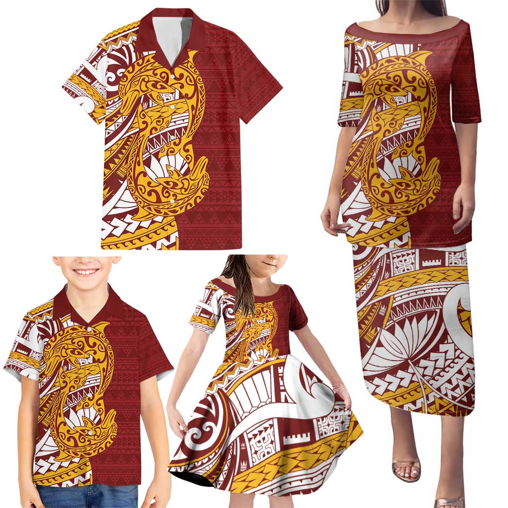 Couple Dolphins Maori Motif Family Matching Puletasi and Hawaiian Shirt LT9 - Polynesian Pride
