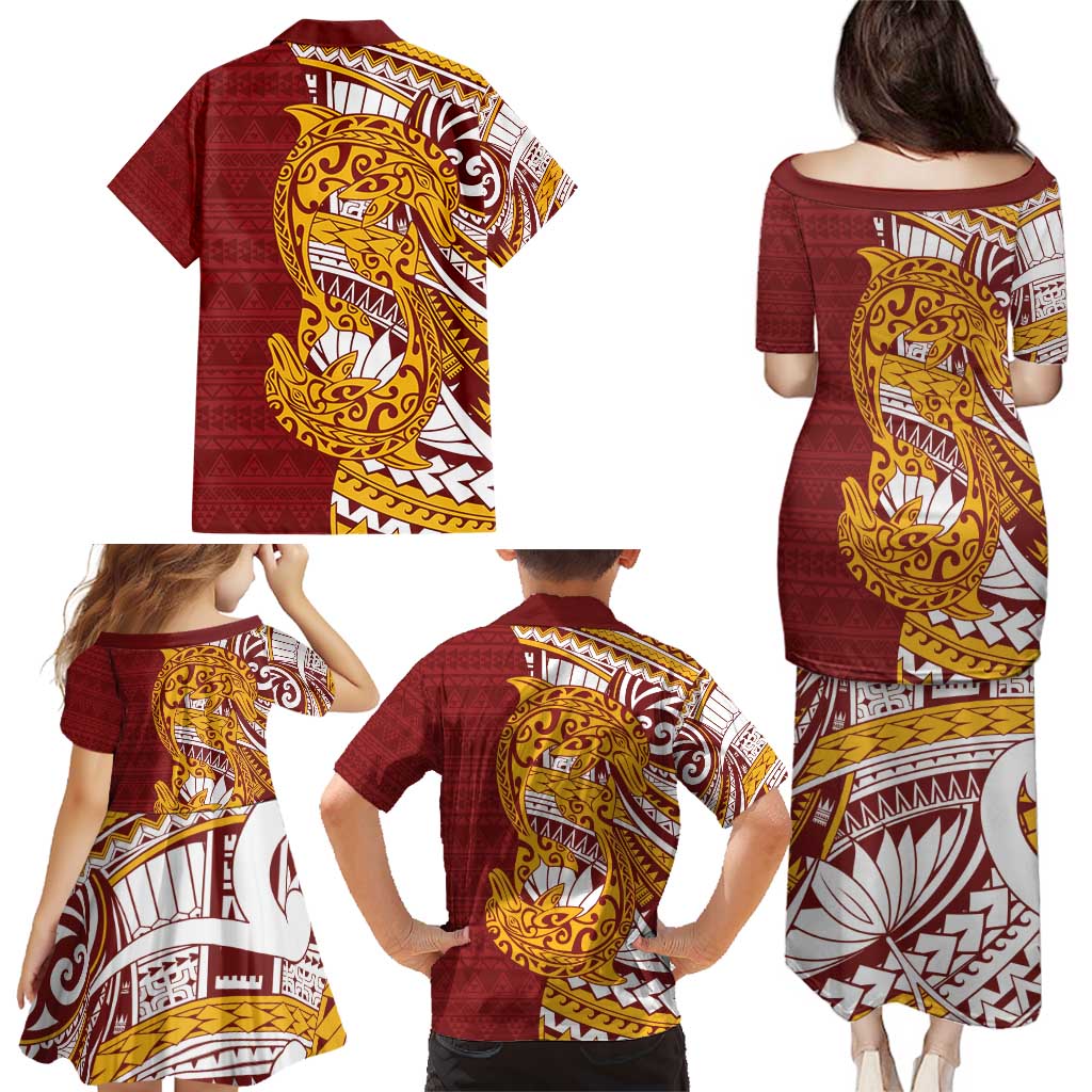 Couple Dolphins Maori Motif Family Matching Puletasi and Hawaiian Shirt LT9 - Polynesian Pride