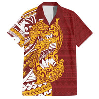 Couple Dolphins Maori Motif Family Matching Puletasi and Hawaiian Shirt LT9 Dad's Shirt - Short Sleeve Burgundy - Polynesian Pride