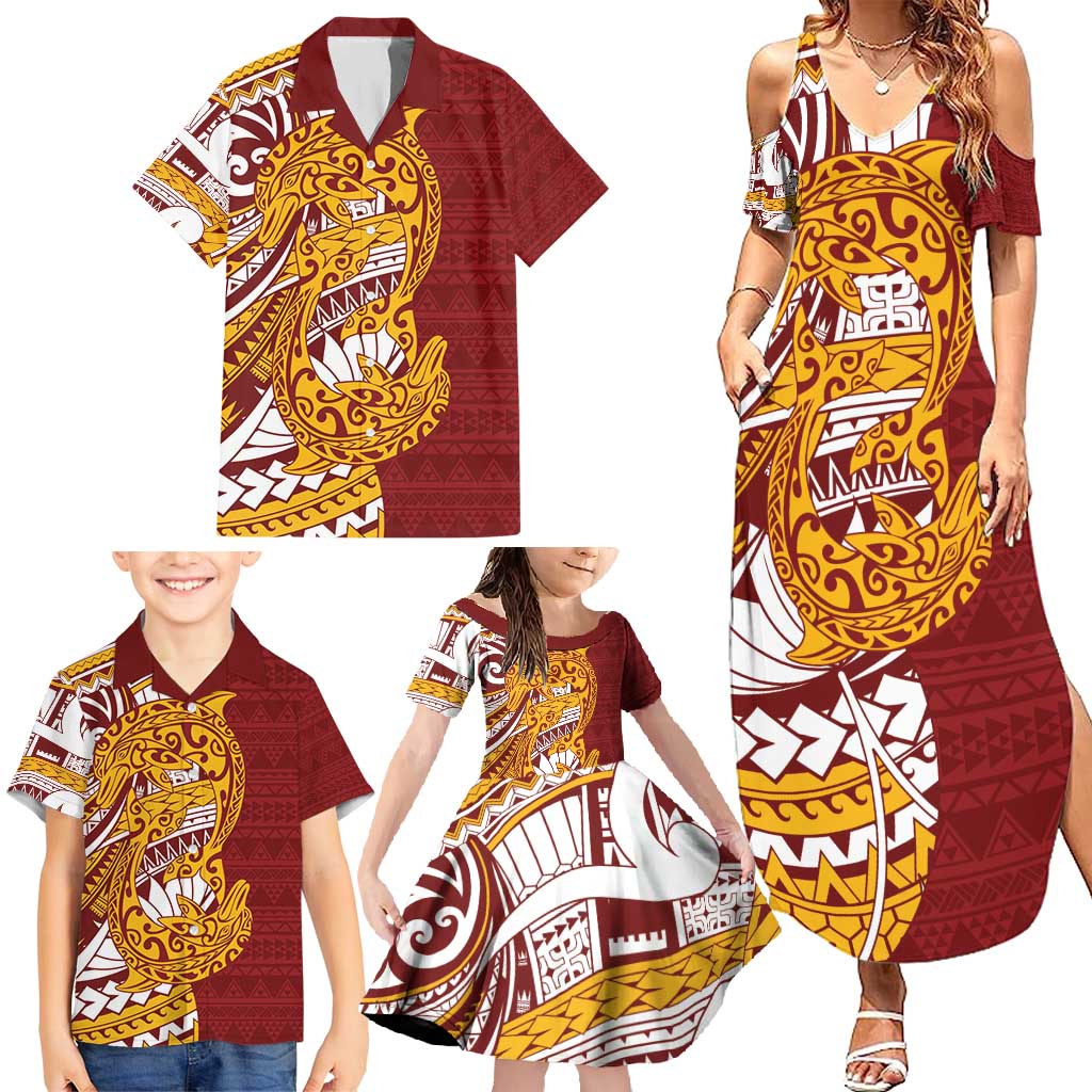 Couple Dolphins Maori Motif Family Matching Summer Maxi Dress and Hawaiian Shirt LT9 - Polynesian Pride