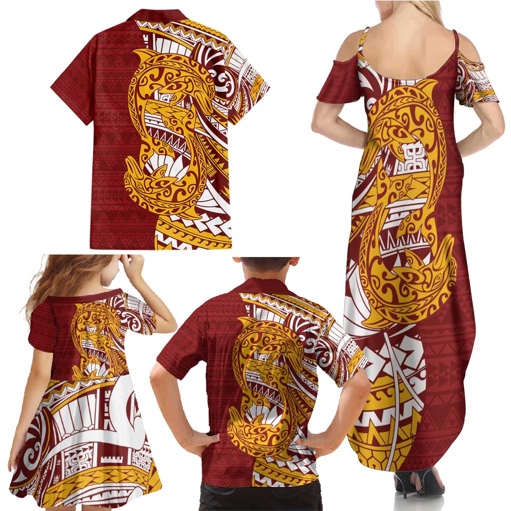 Couple Dolphins Maori Motif Family Matching Summer Maxi Dress and Hawaiian Shirt LT9 - Polynesian Pride