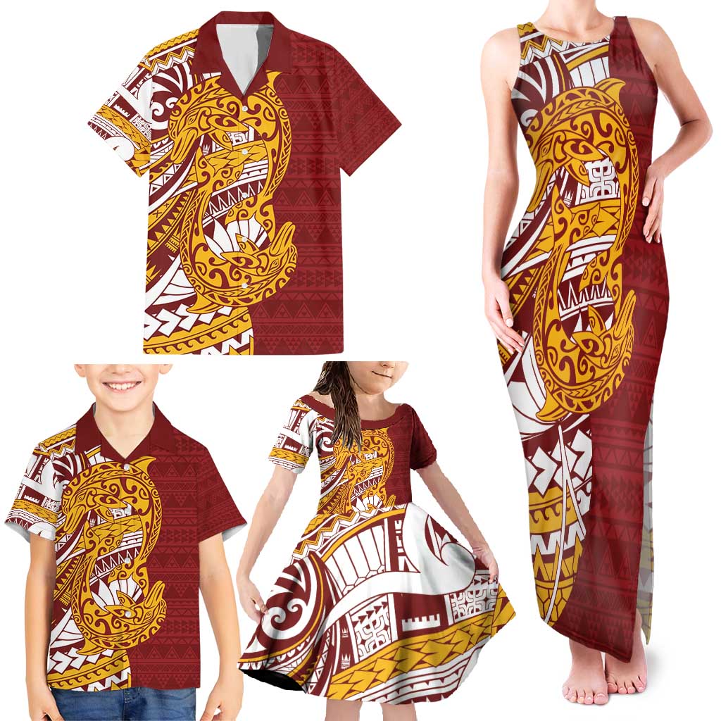 Couple Dolphins Maori Motif Family Matching Tank Maxi Dress and Hawaiian Shirt LT9 - Polynesian Pride
