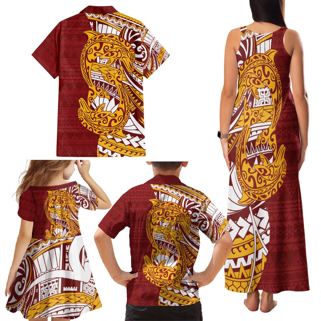 Couple Dolphins Maori Motif Family Matching Tank Maxi Dress and Hawaiian Shirt LT9 - Polynesian Pride