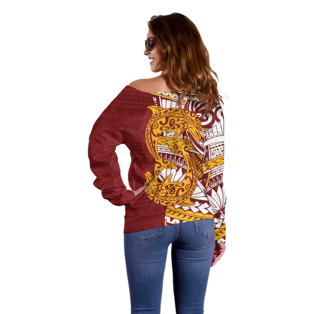 Couple Dolphins Maori Motif Off Shoulder Sweater - Polynesian Pride