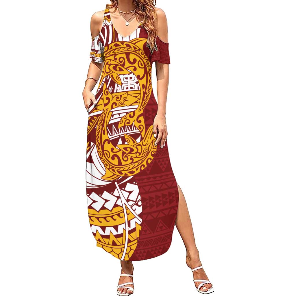 Couple Dolphins Maori Motif Summer Maxi Dress LT9 Women Burgundy - Polynesian Pride