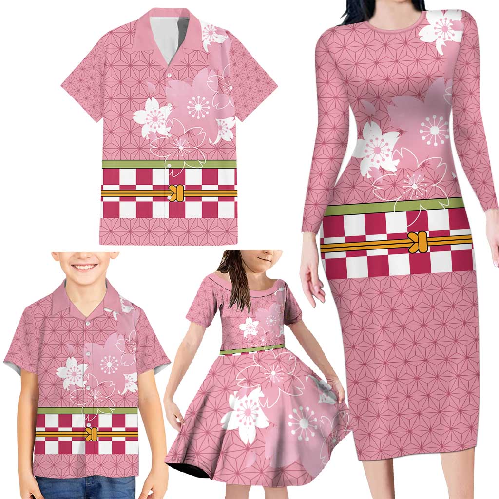 Japanese Asanoha Pattern Family Matching Long Sleeve Bodycon Dress and Hawaiian Shirt Charm Against Evil Spirits LT9 - Polynesian Pride