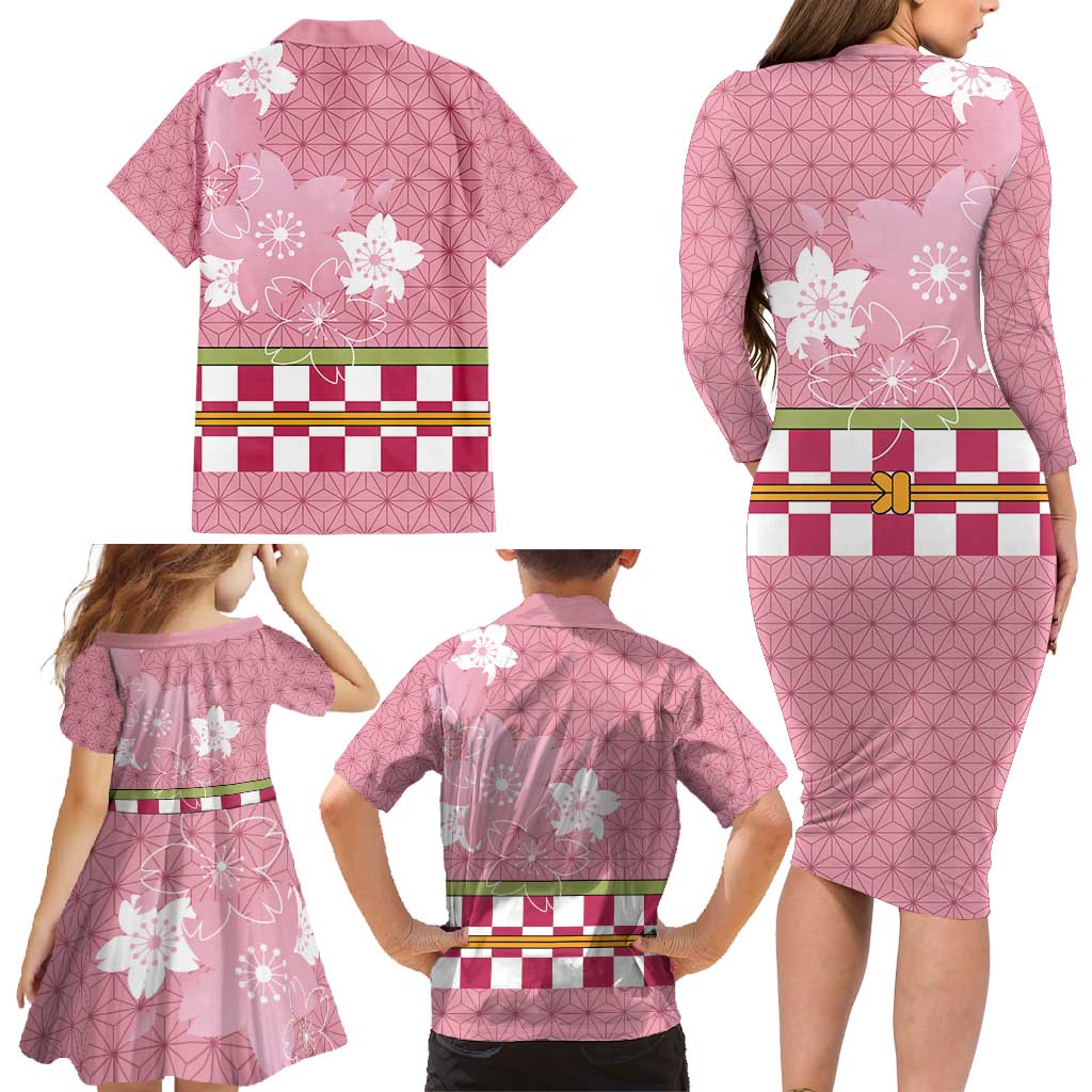 Japanese Asanoha Pattern Family Matching Long Sleeve Bodycon Dress and Hawaiian Shirt Charm Against Evil Spirits LT9 - Polynesian Pride