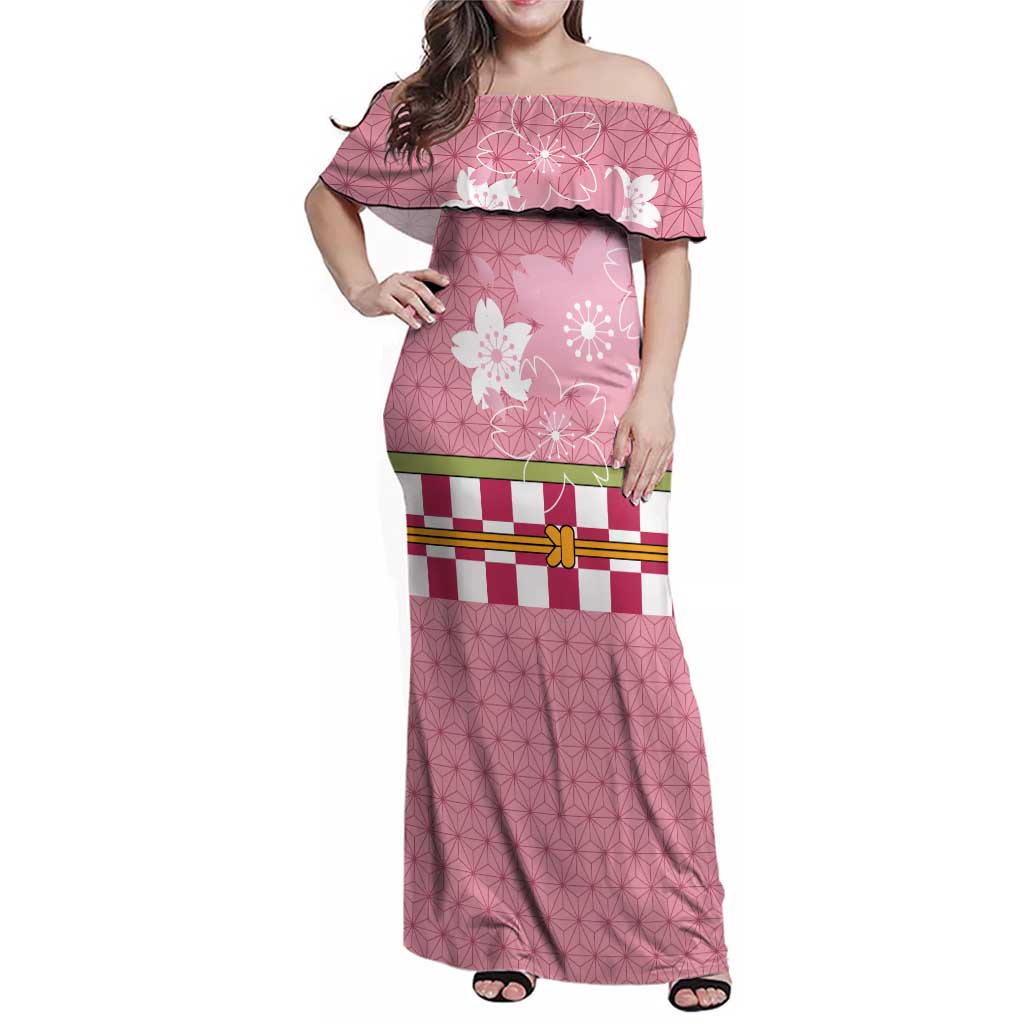Japanese Asanoha Pattern Family Matching Off Shoulder Maxi Dress and Hawaiian Shirt Charm Against Evil Spirits LT9 Mom's Dress Pink - Polynesian Pride