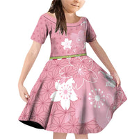 Japanese Asanoha Pattern Family Matching Off Shoulder Short Dress and Hawaiian Shirt Charm Against Evil Spirits LT9 Daughter's Dress Pink - Polynesian Pride