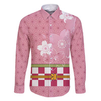 Japanese Asanoha Pattern Family Matching Off Shoulder Short Dress and Hawaiian Shirt Charm Against Evil Spirits LT9 Dad's Shirt - Long Sleeve Pink - Polynesian Pride