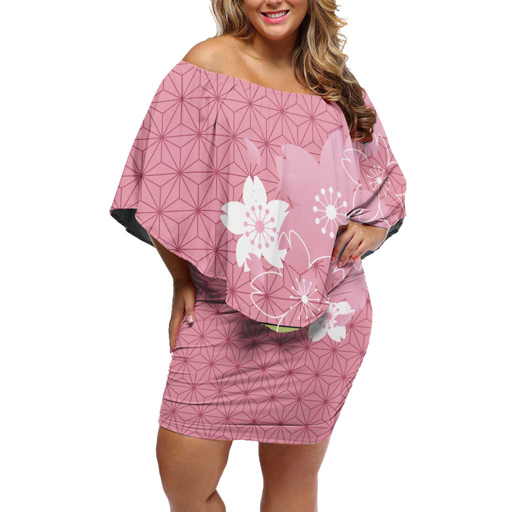 Japanese Asanoha Pattern Family Matching Off Shoulder Short Dress and Hawaiian Shirt Charm Against Evil Spirits LT9 Mom's Dress Pink - Polynesian Pride