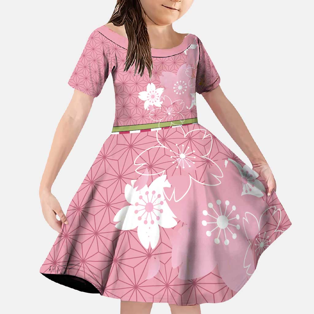 Japanese Asanoha Pattern Family Matching Tank Maxi Dress and Hawaiian Shirt Charm Against Evil Spirits LT9 Daughter's Dress Pink - Polynesian Pride