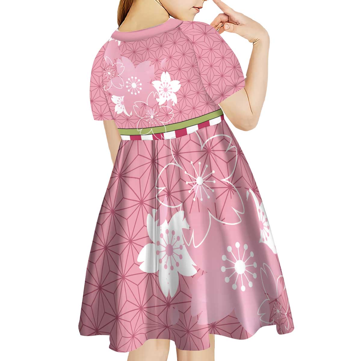 Japanese Asanoha Pattern Kid Short Sleeve Dress Charm Against Evil Spirits - Polynesian Pride